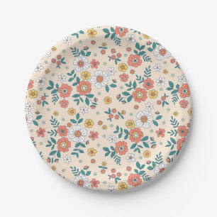 Assiettes En Carton Motif du jardin de fleurs de corail