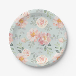 Assiettes En Carton Motif du jardin rose Rose Rose Pastel