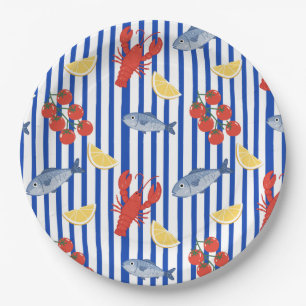 Assiettes En Carton Motif du marché de fruits de mer méditerranéens (2