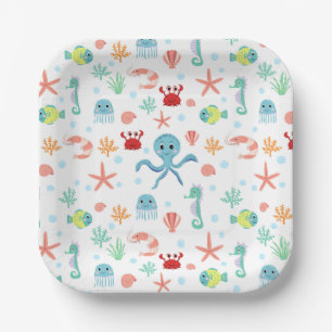 Assiettes En Carton Motif du monde marin