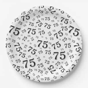 Assiettes En Carton motif du numéro aléatoire du 75e parti noir/blanc