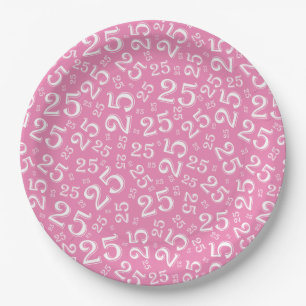 Assiettes En Carton motif du numéro aléatoire rose/blanc du 25e annive