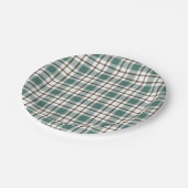 Assiettes En Carton motif écossais vert à damiers clair (Angle)