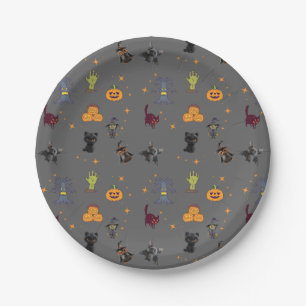 Assiettes En Carton Motif éffrayant d'Halloween avec Chats Noirs, Citr