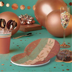 Assiettes En Carton Motif élégant de feuilles botaniques de tons terre