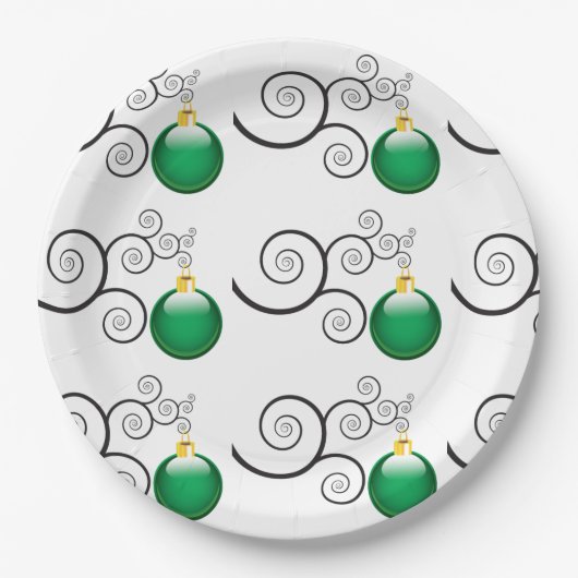 Assiettes En Carton Motif élégant de Noël vert (Devant)