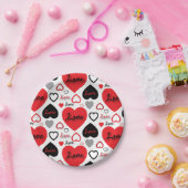 Assiettes En Carton Motif élégant tendance Coeurs d'Amour Rouge et Noi (Fête)