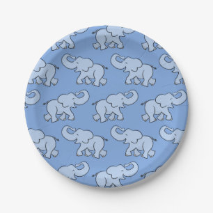 Assiettes En Carton Motif éléphant mignon bleu Baby Shower
