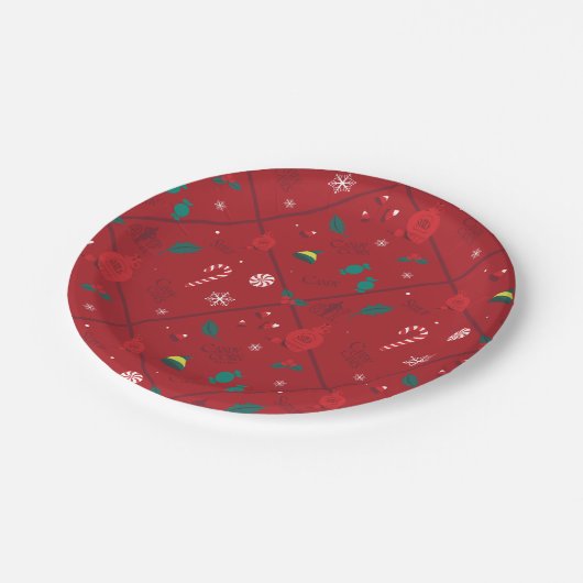 Assiettes En Carton Motif Elf Candy Checker (Angle)
