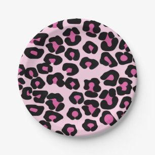 Assiettes En Carton Motif Empreinte de léopard rose et noir