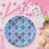 Assiettes En Carton Motif en carrelage marocain peint en bleu (Fête)