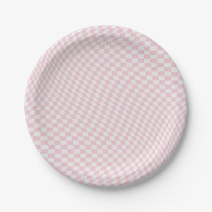 Assiettes En Carton Motif en damier rose pastel À damiers Wavy