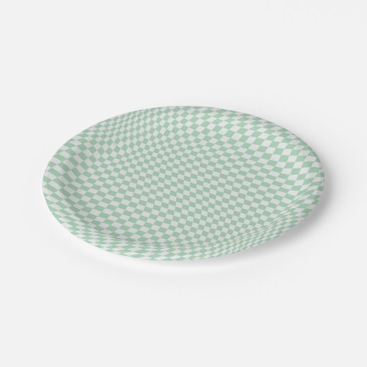 Assiettes En Carton Motif en damier vert À damiers Pastel (Angle)