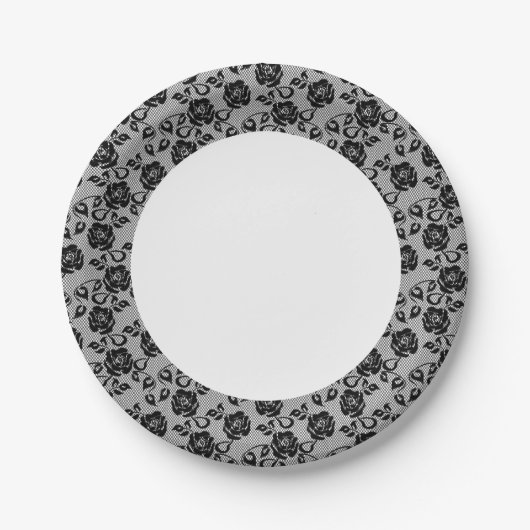 Assiettes En Carton motif en dentelle noire sur arrière - plan blanc (Devant)