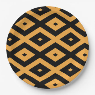 Assiettes En Carton Motif en diamant jaune et noir