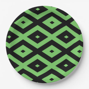 Assiettes En Carton Motif en diamant vert citron et noir