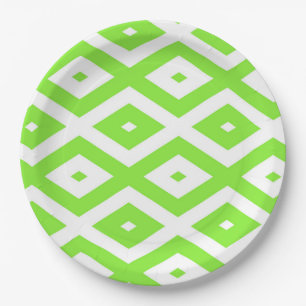 Assiettes En Carton Motif en diamant vert et blanc