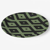 Assiettes En Carton Motif en diamant vert olive et noir (Angle)