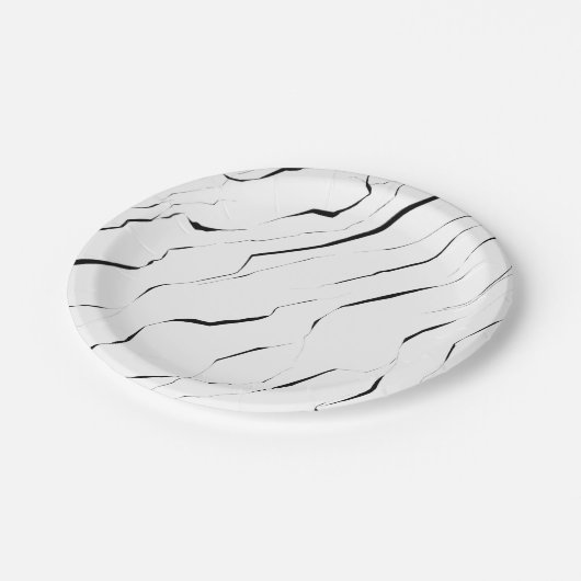 Assiettes En Carton Motif en marbre blanc noir moderne (Angle)