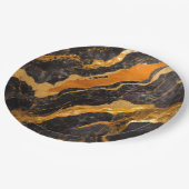 Assiettes En Carton Motif en marbre noir orange avec or (Angle)
