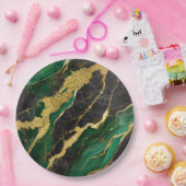 Assiettes En Carton Motif en marbre vert avec or (Fête)