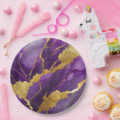 Assiettes En Carton Motif en marbre violet avec or (Fête)