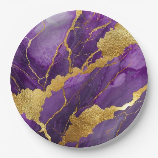 Assiettes En Carton Motif en marbre violet avec or (Devant)