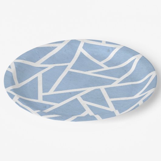 Assiettes En Carton Motif en mosaïque bleu pâle et blanc (Angle)