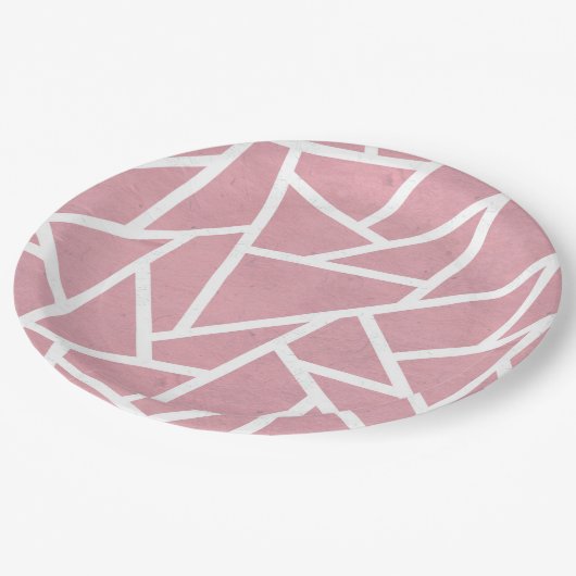 Assiettes En Carton Motif en mosaïque corail et blanc (Angle)