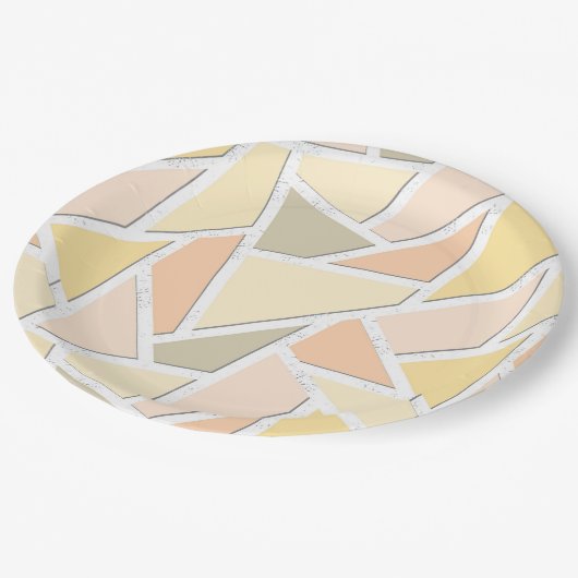 Assiettes En Carton Motif en mosaïque jaune citron (Angle)