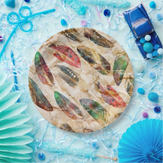 Assiettes En Carton Motif en plumes de Boho (Fête)