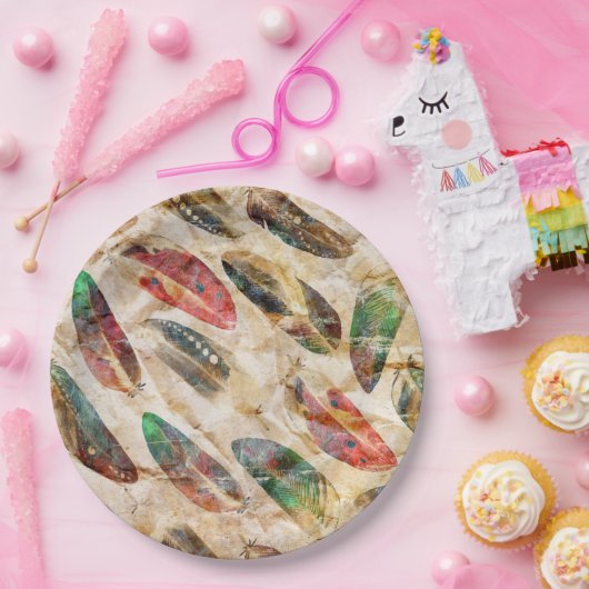 Assiettes En Carton Motif en plumes de Boho (Fête)