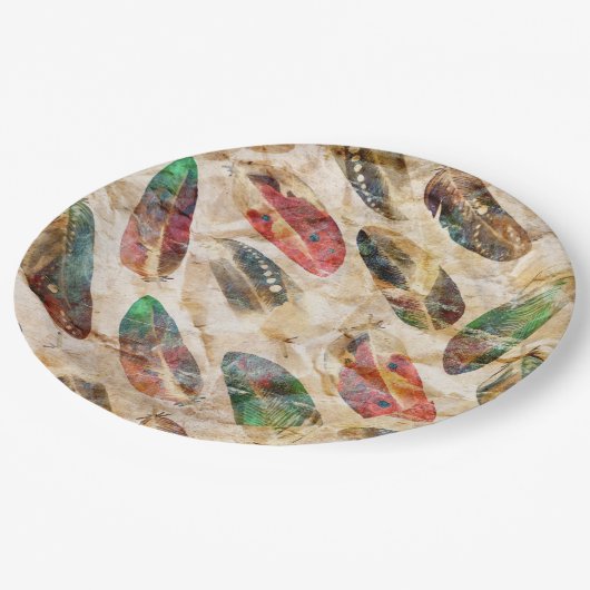 Assiettes En Carton Motif en plumes de Boho (Angle)