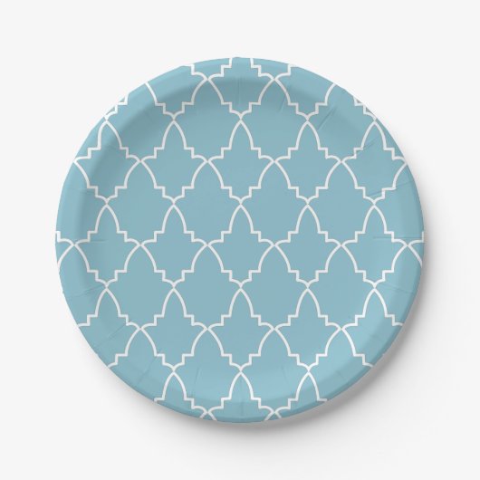 Assiettes En Carton Motif en treillis marocain bleu clair (Devant)
