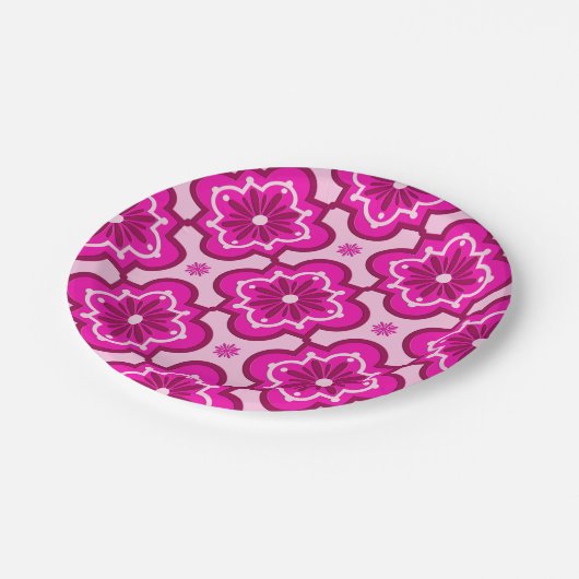 Assiettes En Carton Motif en tuiles marocaines - Fuchsia Pink (Angle)