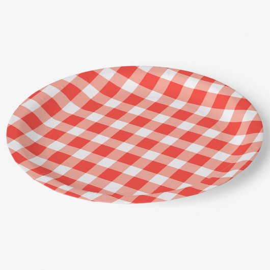 Assiettes En Carton Motif En vichy blanc rouge (Angle)