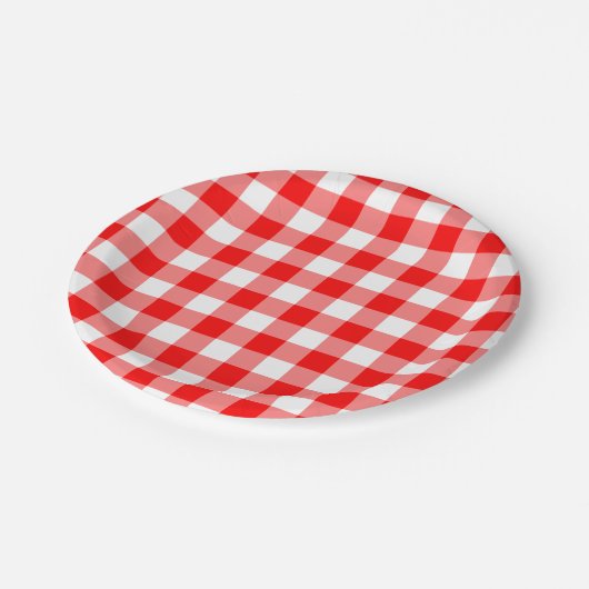 Assiettes En Carton Motif En vichy rouge et blanc (Angle)