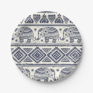 Assiettes En Carton Motif ethnique de la tribu Aztec des éléphants