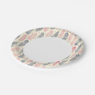 Assiettes En Carton Motif Ethnique De Plumes Rose Et Violet