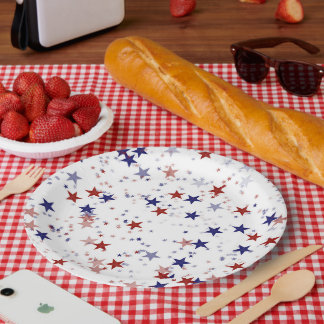 Assiettes En Carton Motif Étoiles Patriotiques USA Fête de l'Indépenda