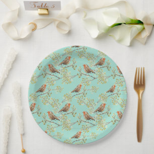 Assiettes En Carton Motif européen vintage peint Robin Bird