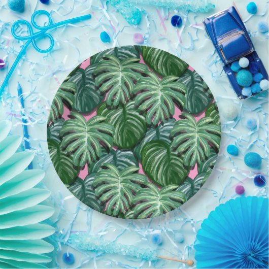 Assiettes En Carton Motif exotique Feuille tropical vert (Fête)