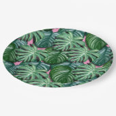 Assiettes En Carton Motif exotique Feuille tropical vert (Angle)