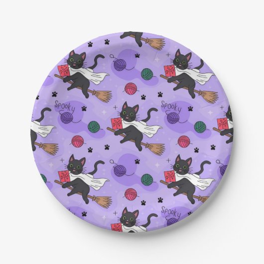 Assiettes En Carton Motif fantôme de chat noir - Chats mignons en cost (Devant)