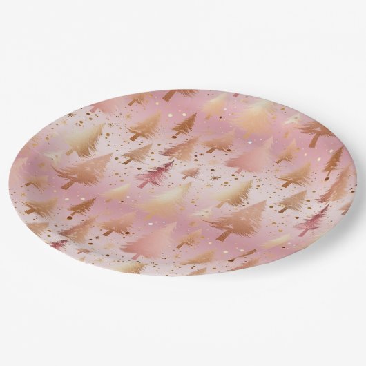 Assiettes En Carton Motif festif des arbres d'or rose mignonne (Angle)