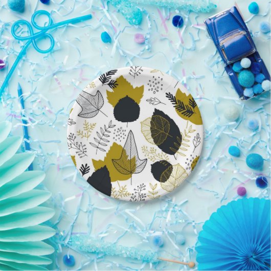 Assiettes En Carton motif feuille (Fête)