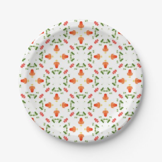 Assiettes En Carton Motif feuille  aux fleurs orange (Devant)