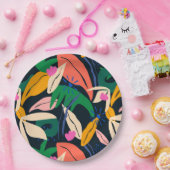 Assiettes En Carton Motif feuille coloré, dynamique (Fête)