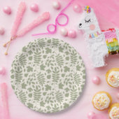 Assiettes En Carton Motif Feuille déchiré vert sur crème (Fête)