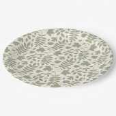 Assiettes En Carton Motif Feuille déchiré vert sur crème (Angle)